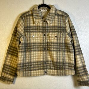 Carve Designs Rhea Wool Trucker Lt. Khaki Plaid Jacket Size L